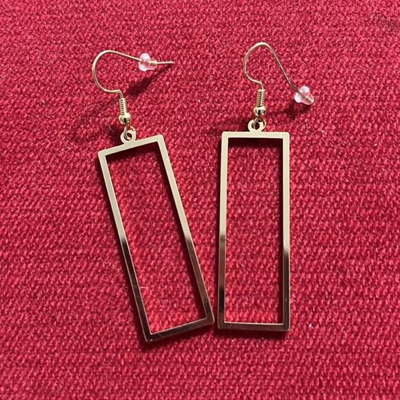 SOLD Gold Rectangular Geometric Drop Dangle Earrings - Picture 5 of 7